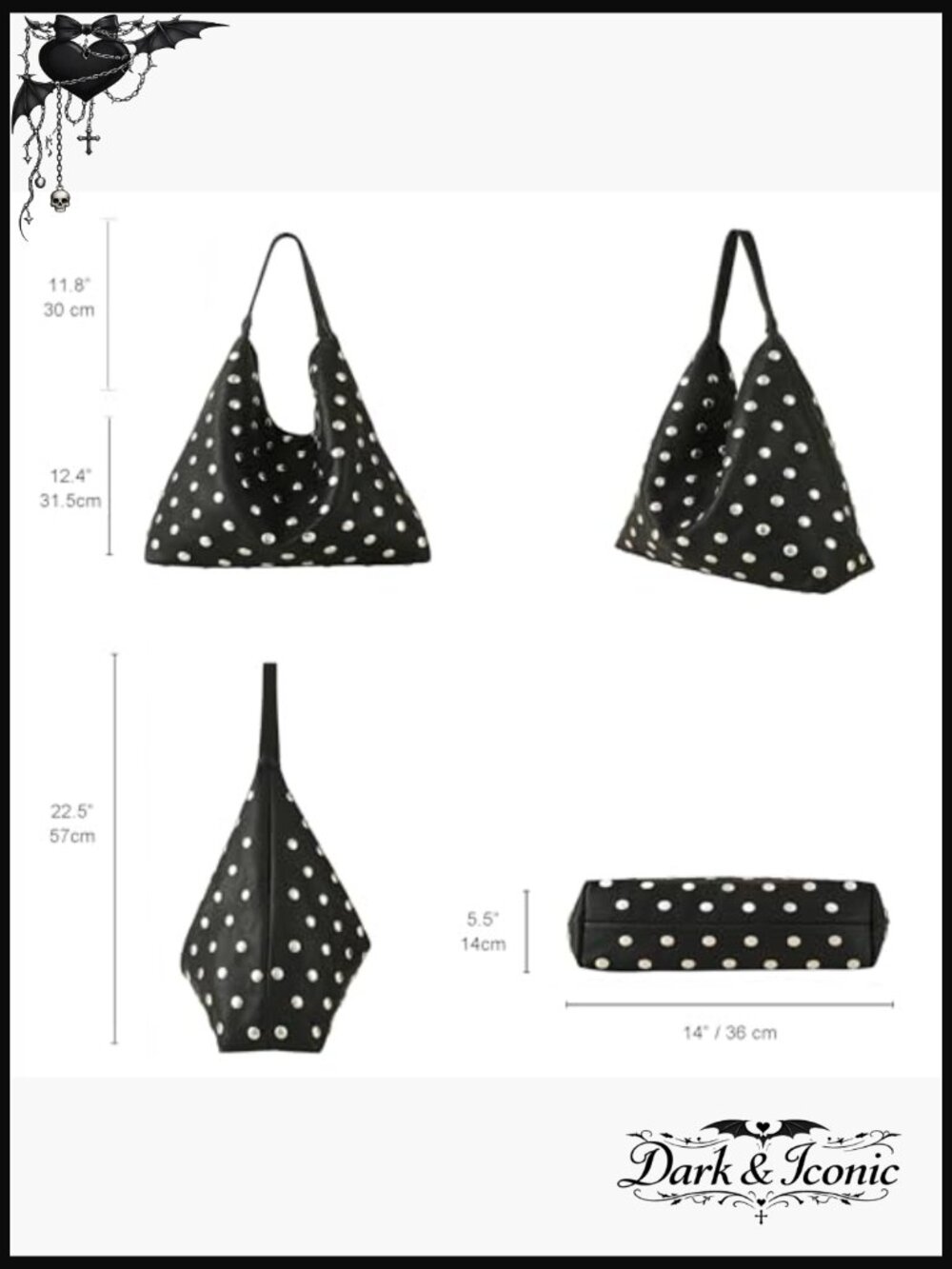 Studded Hobo Purse, Leather Tote Bag Rivet Studded Shoulder Bag Punk Handbag - Picture 5 of 7